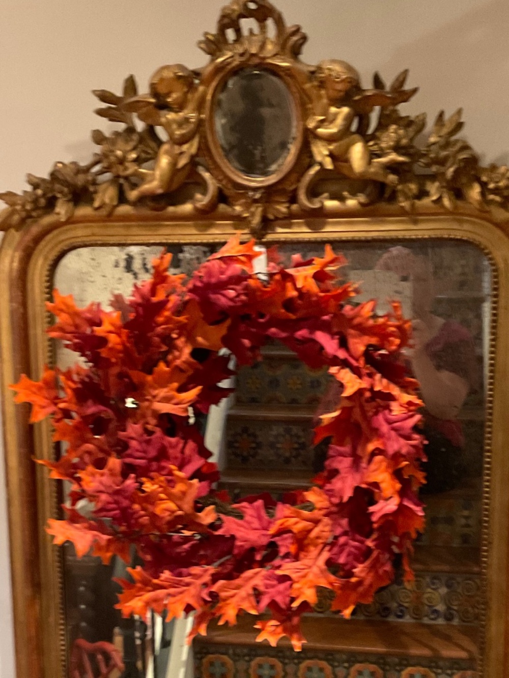 Pair of 2 fall wreaths, one with brown velvet bow detail